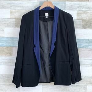 LC Lauren Conrad Crepe Open Blazer Jacket Black Blue Colorblock Lined Womens 2